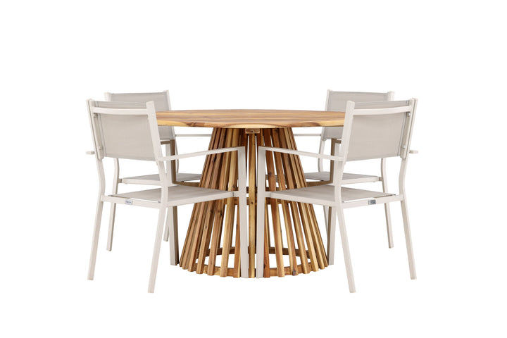 Venture Home Lumpur Diningtable Acacia - Teaklook / Round ø110**75 +Copacabana Stacking Chair - Beige/Beige _4