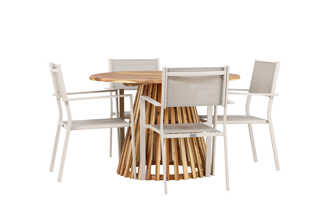 Venture Home Lumpur Diningtable Acacia - Teaklook / Round ø110**75 +Copacabana Stacking Chair - Beige/Beige _4