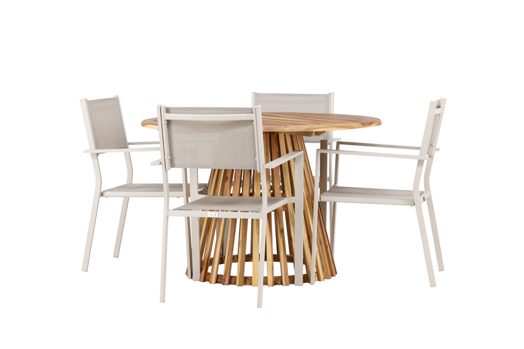 Venture Home Lumpur Diningtable Acacia - Teaklook / Round ø110**75 +Copacabana Stacking Chair - Beige/Beige _4