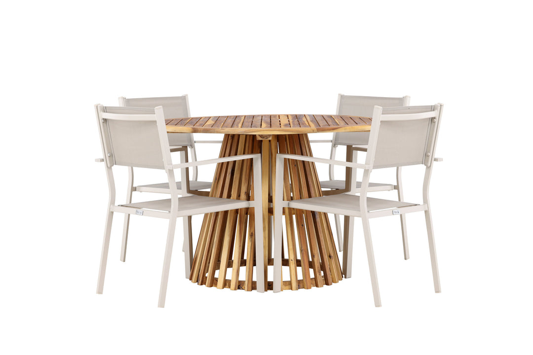Venture Home Lumpur Diningtable Acacia - Teaklook / Round ø110**75 +Copacabana Stacking Chair - Beige/Beige _4