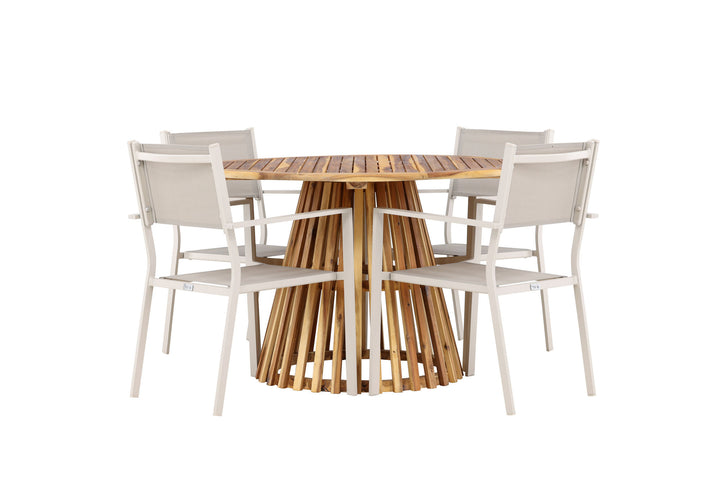 Venture Home Lumpur Diningtable Acacia - Teaklook / Round ø110**75 +Copacabana Stacking Chair - Beige/Beige _4