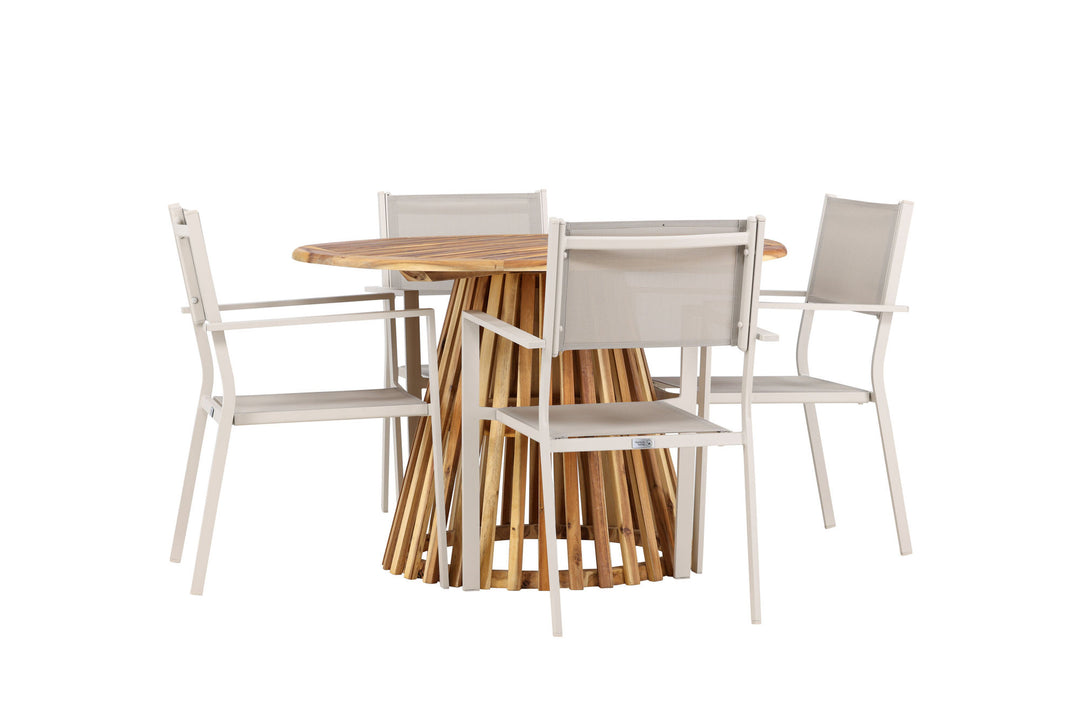 Venture Home Lumpur Diningtable Acacia - Teaklook / Round ø110**75 +Copacabana Stacking Chair - Beige/Beige _4