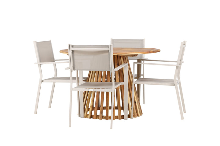 Venture Home Lumpur Diningtable Acacia - Teaklook / Round ø110**75 +Copacabana Stacking Chair - Beige/Beige _4