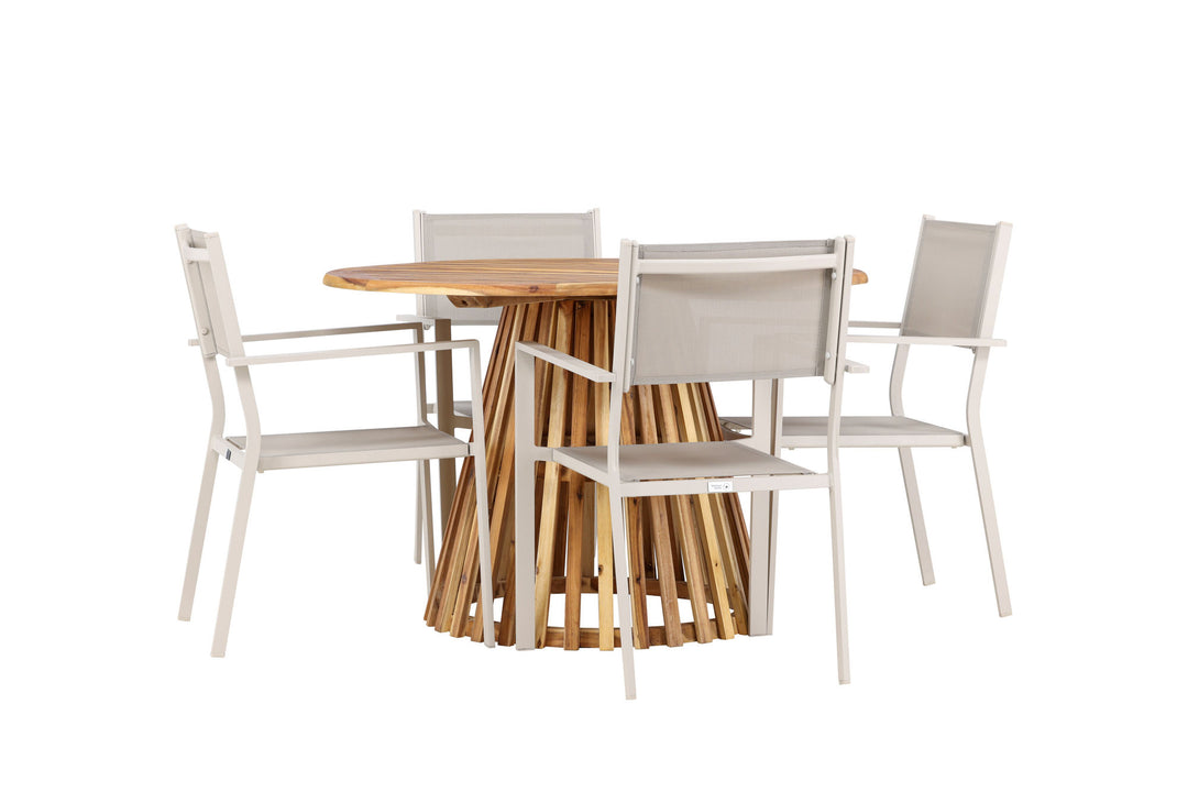 Venture Home Lumpur Diningtable Acacia - Teaklook / Round ø110**75 +Copacabana Stacking Chair - Beige/Beige _4
