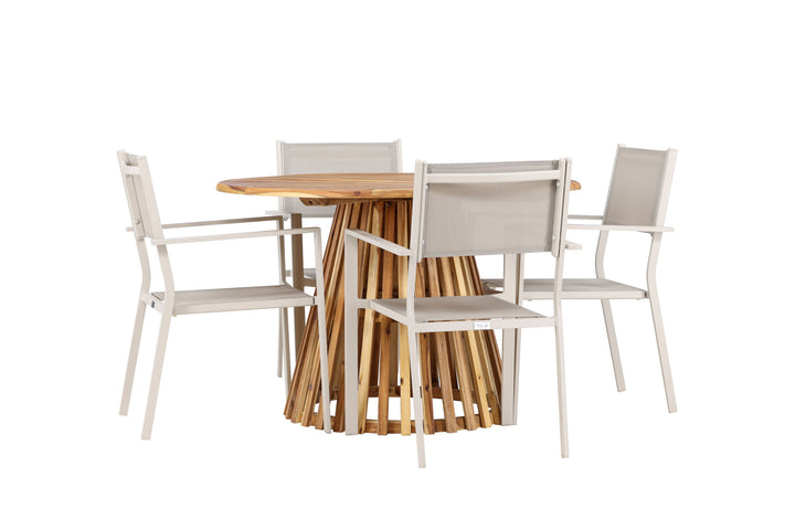 Venture Home Lumpur Diningtable Acacia - Teaklook / Round ø110**75 +Copacabana Stacking Chair - Beige/Beige _4