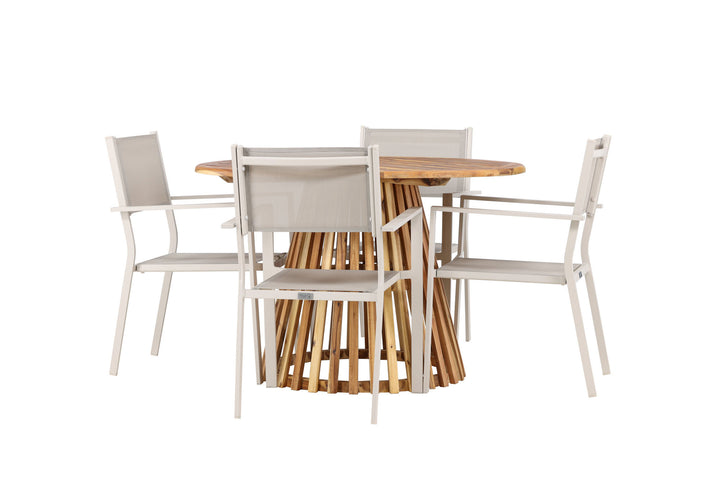 Venture Home Lumpur Diningtable Acacia - Teaklook / Round ø110**75 +Copacabana Stacking Chair - Beige/Beige _4
