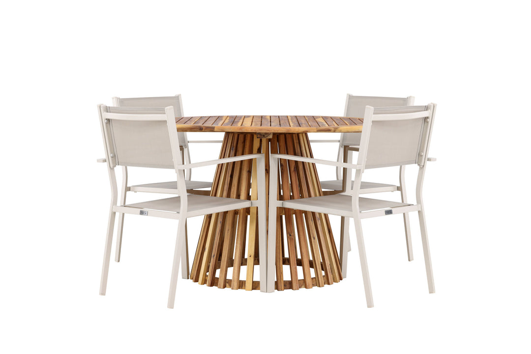 Venture Home Lumpur Diningtable Acacia - Teaklook / Round ø110**75 +Copacabana Stacking Chair - Beige/Beige _4