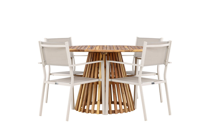 Venture Home Lumpur Diningtable Acacia - Teaklook / Round ø110**75 +Copacabana Stacking Chair - Beige/Beige _4