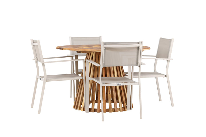 Venture Home Lumpur Diningtable Acacia - Teaklook / Round ø110**75 +Copacabana Stacking Chair - Beige/Beige _4