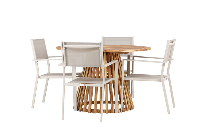 Venture Home Lumpur Diningtable Acacia - Teaklook / Round ø110**75 +Copacabana Stacking Chair - Beige/Beige _4