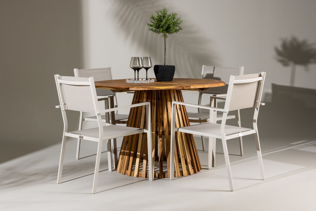 Venture Home Lumpur Diningtable Acacia - Teaklook / Round ø110**75 +Copacabana Stacking Chair - Beige/Beige _4