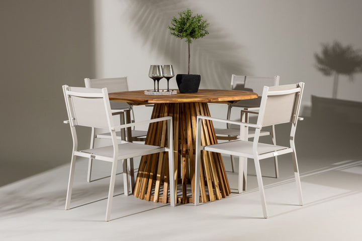 Venture Home Lumpur Diningtable Acacia - Teaklook / Round ø110**75 +Copacabana Stacking Chair - Beige/Beige _4