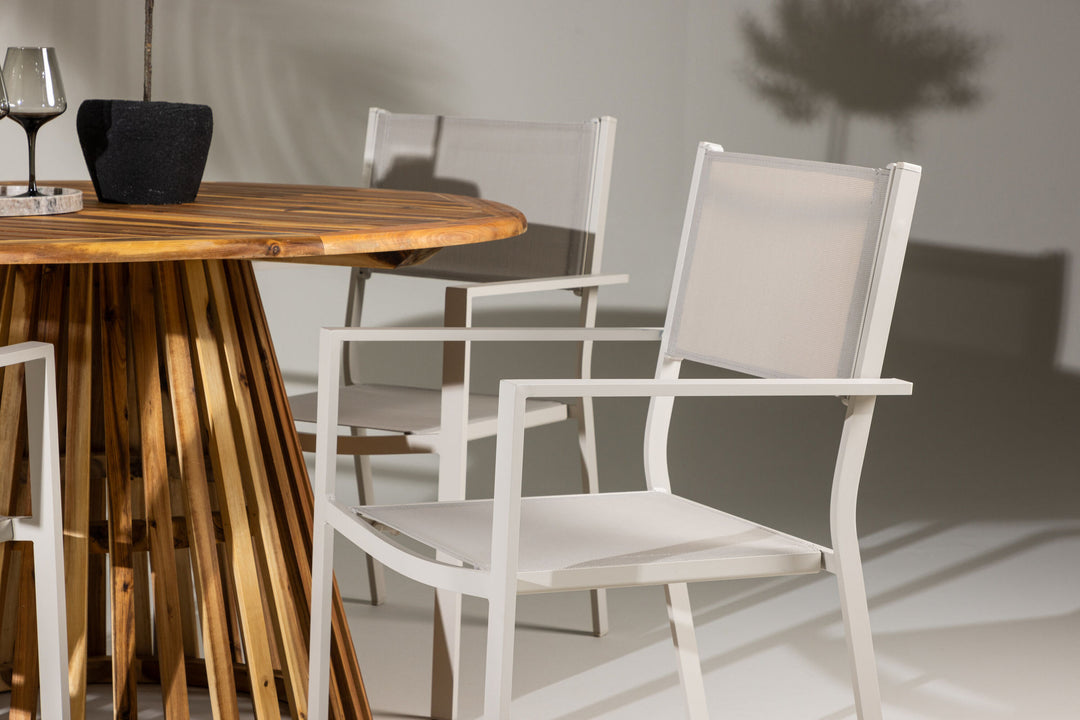 Venture Home Lumpur Diningtable Acacia - Teaklook / Round ø110**75 +Copacabana Stacking Chair - Beige/Beige _4
