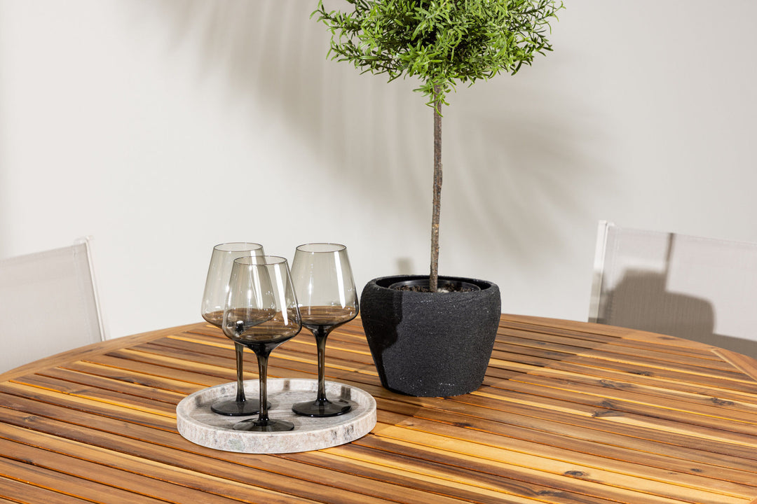 Venture Home Lumpur Diningtable Acacia - Teaklook / Round ø110**75 +Copacabana Stacking Chair - Beige/Beige _4
