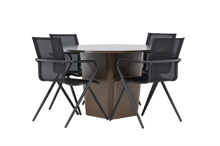 Venture Home Santa Fe Dining Table ø120 - Roasty +Alina Dining Chair - Black Alu / Black Textilene _4