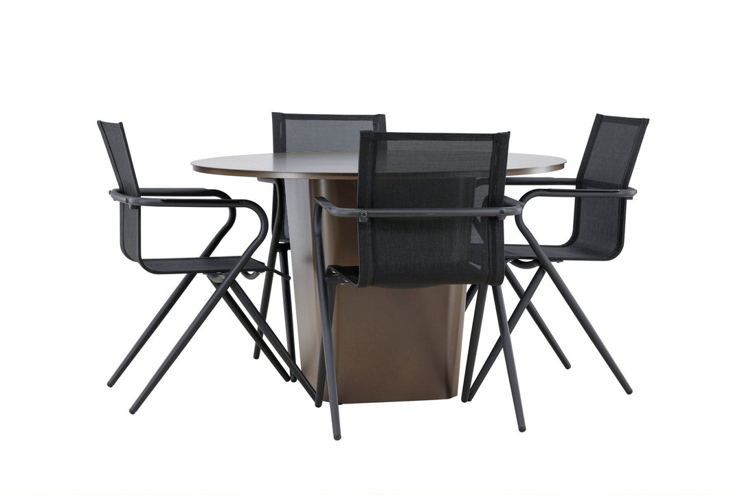 Venture Home Santa Fe Dining Table ø120 - Roasty +Alina Dining Chair - Black Alu / Black Textilene _4