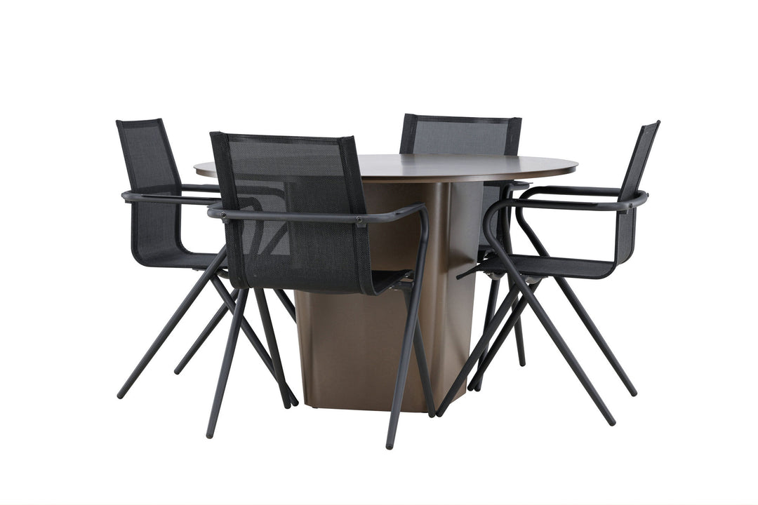 Venture Home Santa Fe Dining Table ø120 - Roasty +Alina Dining Chair - Black Alu / Black Textilene _4