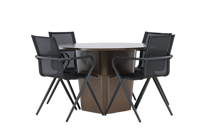 Venture Home Santa Fe Dining Table ø120 - Roasty +Alina Dining Chair - Black Alu / Black Textilene _4