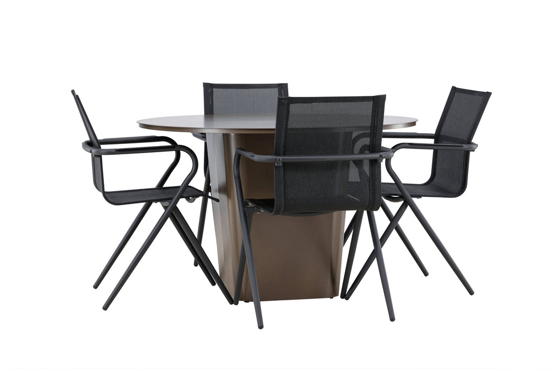 Venture Home Santa Fe Dining Table ø120 - Roasty +Alina Dining Chair - Black Alu / Black Textilene _4