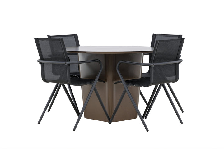 Venture Home Santa Fe Dining Table ø120 - Roasty +Alina Dining Chair - Black Alu / Black Textilene _4