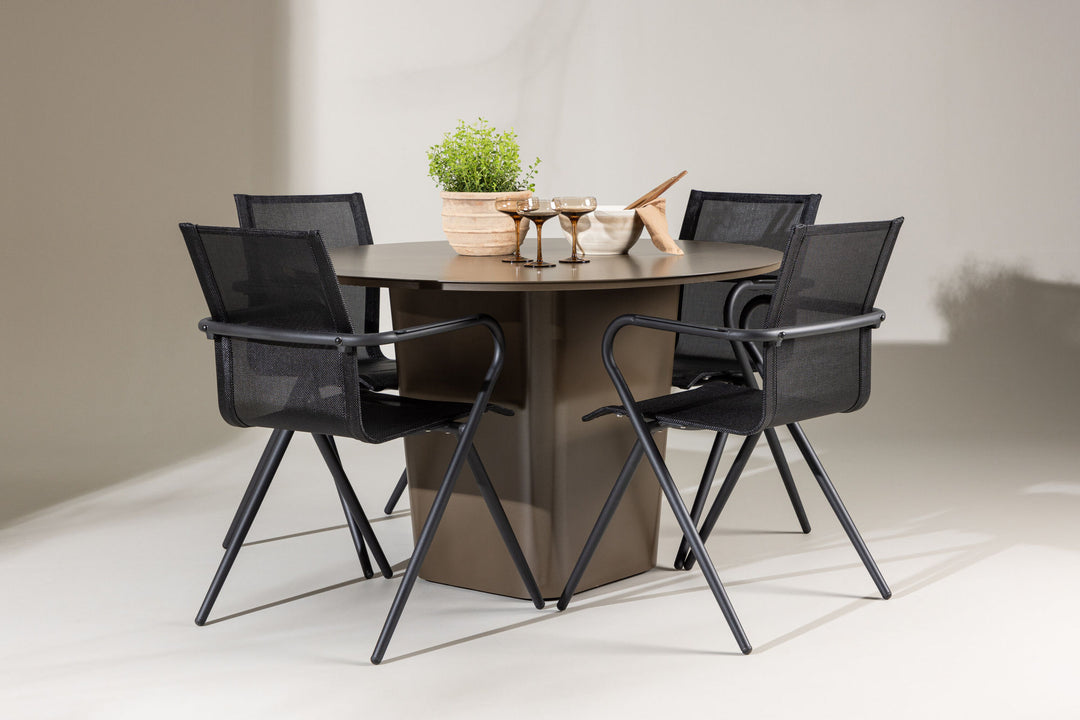Venture Home Santa Fe Dining Table ø120 - Roasty +Alina Dining Chair - Black Alu / Black Textilene _4