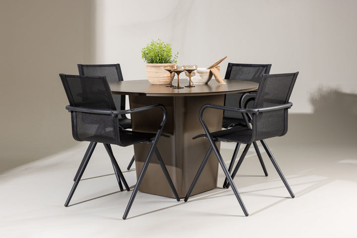 Venture Home Santa Fe Dining Table ø120 - Roasty +Alina Dining Chair - Black Alu / Black Textilene _4