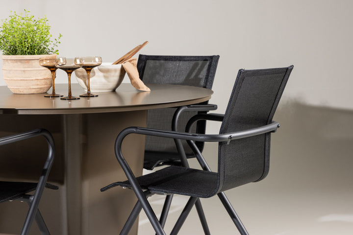 Venture Home Santa Fe Dining Table ø120 - Roasty +Alina Dining Chair - Black Alu / Black Textilene _4