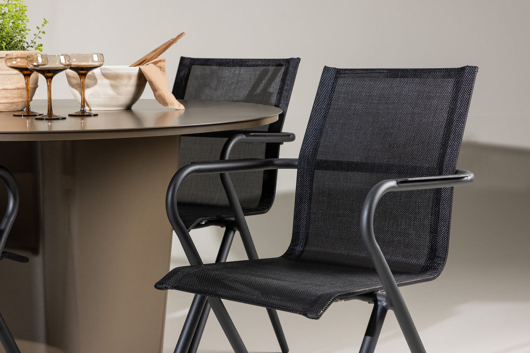 Venture Home Santa Fe Dining Table ø120 - Roasty +Alina Dining Chair - Black Alu / Black Textilene _4