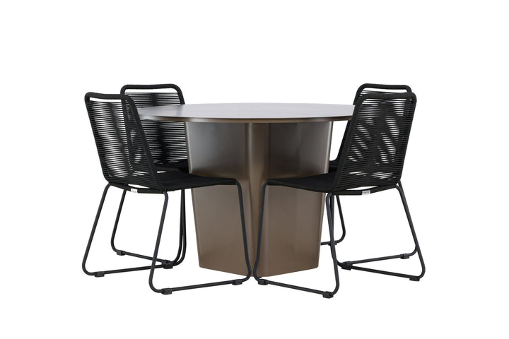 Venture Home Santa Fe Dining Table ø120 - Roasty +Lindos Stacking Chair - Black Alu / Black Rope _4