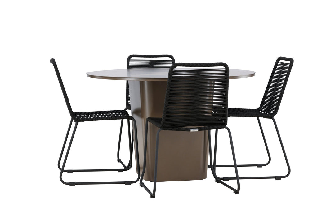 Venture Home Santa Fe Dining Table ø120 - Roasty +Lindos Stacking Chair - Black Alu / Black Rope _4