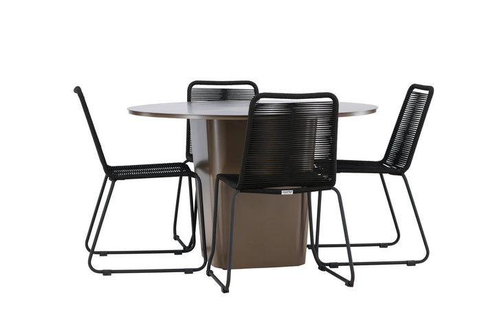 Venture Home Santa Fe Dining Table ø120 - Roasty +Lindos Stacking Chair - Black Alu / Black Rope _4