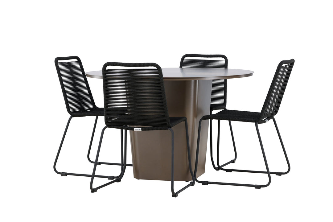Venture Home Santa Fe Dining Table ø120 - Roasty +Lindos Stacking Chair - Black Alu / Black Rope _4