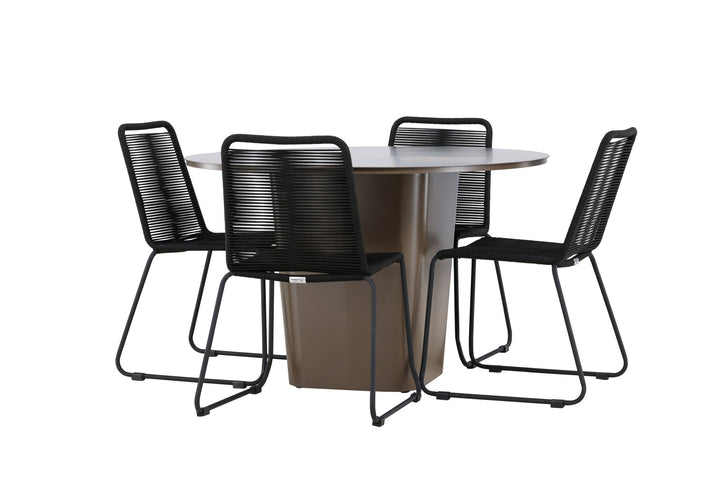 Venture Home Santa Fe Dining Table ø120 - Roasty +Lindos Stacking Chair - Black Alu / Black Rope _4