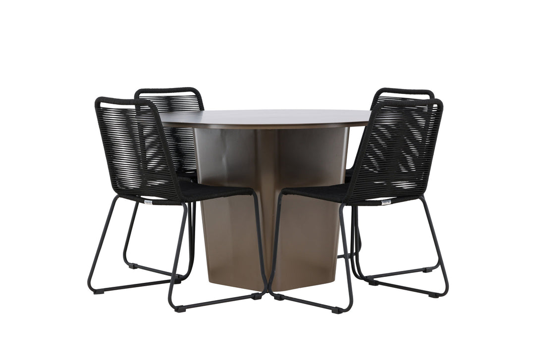 Venture Home Santa Fe Dining Table ø120 - Roasty +Lindos Stacking Chair - Black Alu / Black Rope _4
