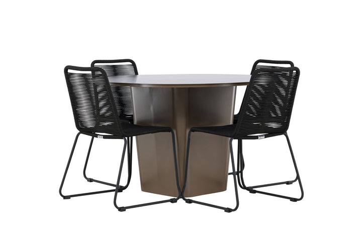 Venture Home Santa Fe Dining Table ø120 - Roasty +Lindos Stacking Chair - Black Alu / Black Rope _4