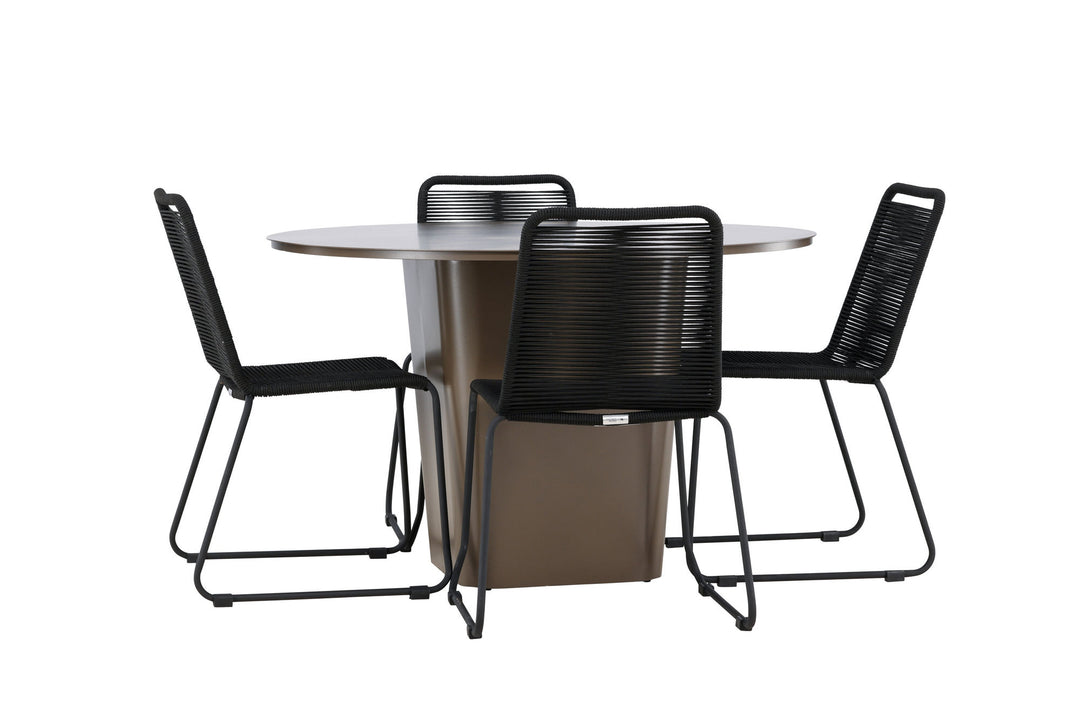 Venture Home Santa Fe Dining Table ø120 - Roasty +Lindos Stacking Chair - Black Alu / Black Rope _4