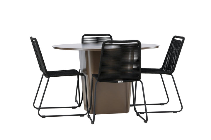 Venture Home Santa Fe Dining Table ø120 - Roasty +Lindos Stacking Chair - Black Alu / Black Rope _4