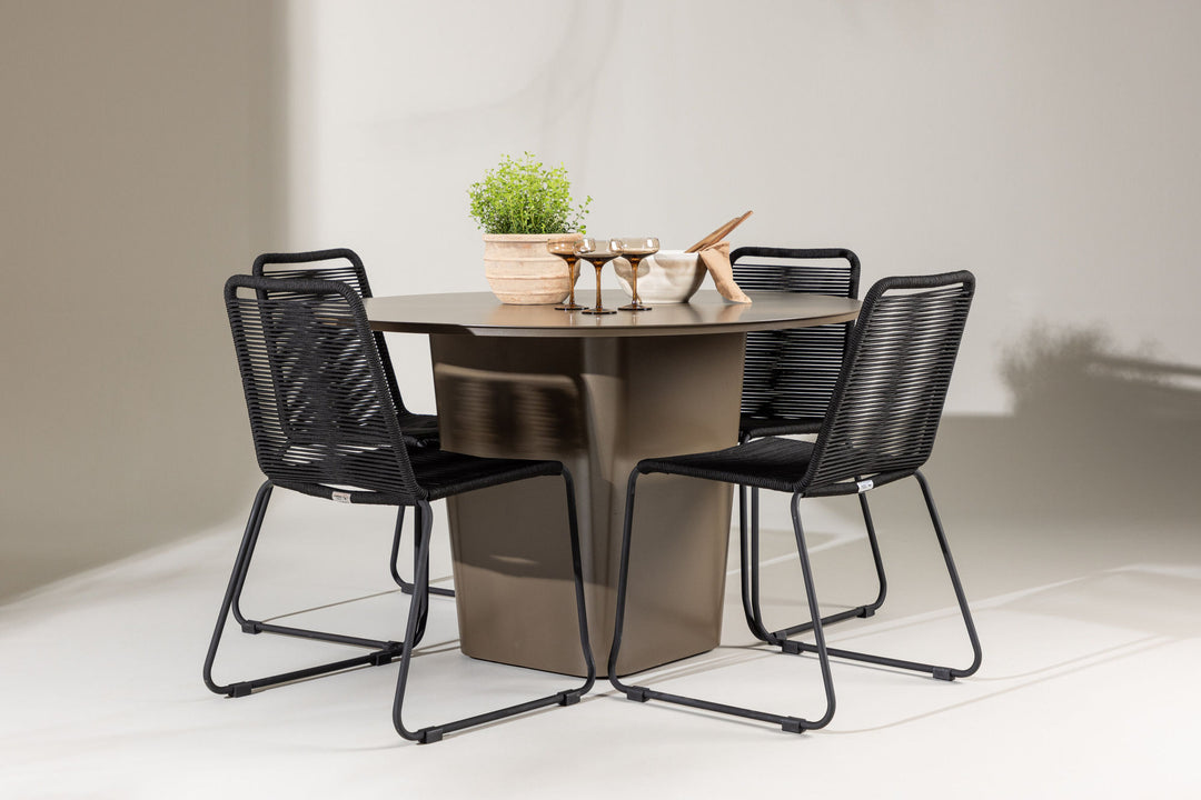 Venture Home Santa Fe Dining Table ø120 - Roasty +Lindos Stacking Chair - Black Alu / Black Rope _4
