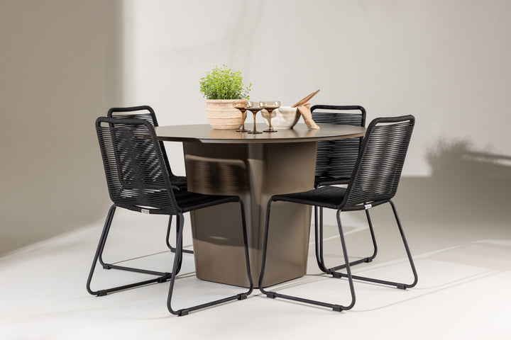 Venture Home Santa Fe Dining Table ø120 - Roasty +Lindos Stacking Chair - Black Alu / Black Rope _4
