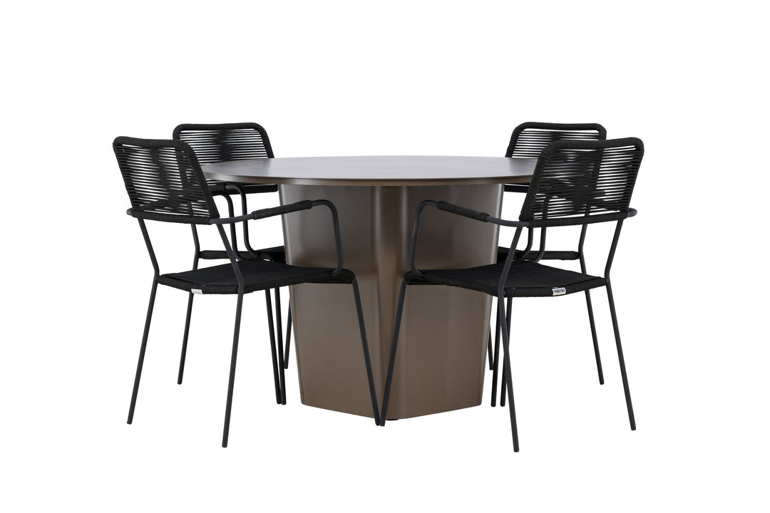 Venture Home Santa Fe Dining Table ø120 - Roasty +Lindos Armchair - Black Alu / Black Rope _4