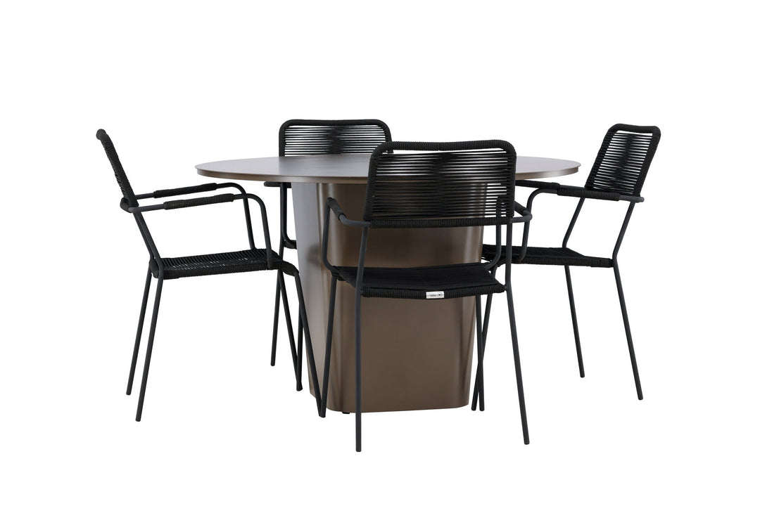 Venture Home Santa Fe Dining Table ø120 - Roasty +Lindos Armchair - Black Alu / Black Rope _4