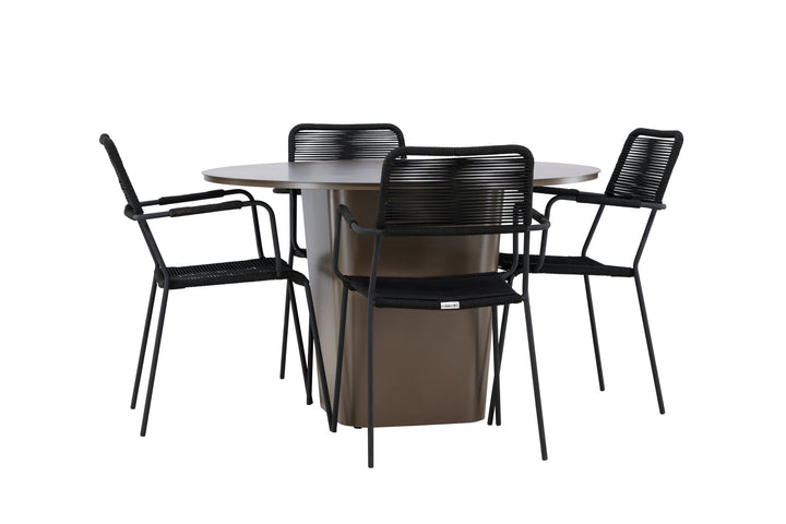 Venture Home Santa Fe Dining Table ø120 - Roasty +Lindos Armchair - Black Alu / Black Rope _4