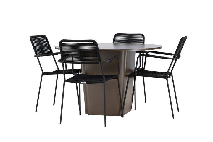 Venture Home Santa Fe Dining Table ø120 - Roasty +Lindos Armchair - Black Alu / Black Rope _4