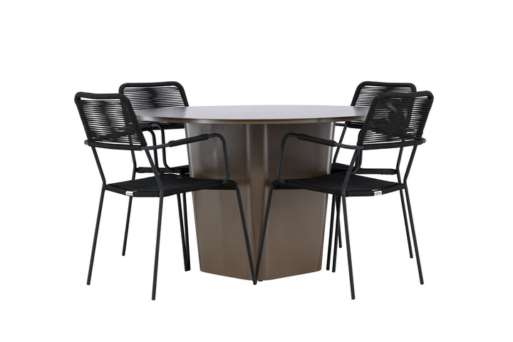 Venture Home Santa Fe Dining Table ø120 - Roasty +Lindos Armchair - Black Alu / Black Rope _4