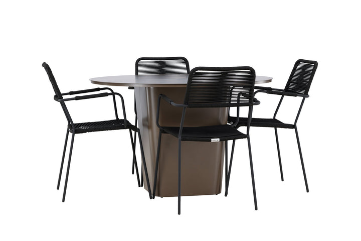 Venture Home Santa Fe Dining Table ø120 - Roasty +Lindos Armchair - Black Alu / Black Rope _4