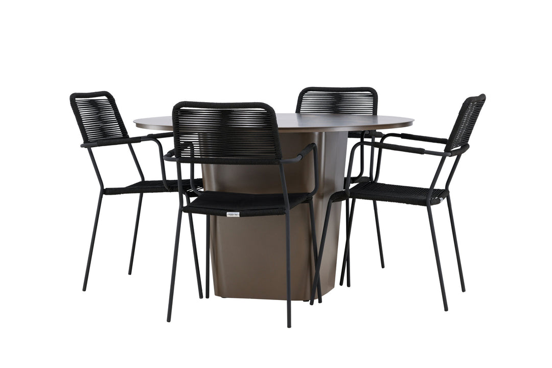 Venture Home Santa Fe Dining Table ø120 - Roasty +Lindos Armchair - Black Alu / Black Rope _4