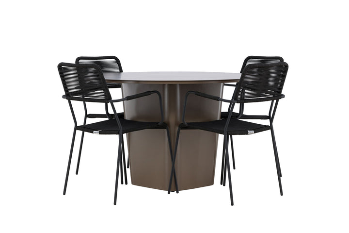 Venture Home Santa Fe Dining Table ø120 - Roasty +Lindos Armchair - Black Alu / Black Rope _4