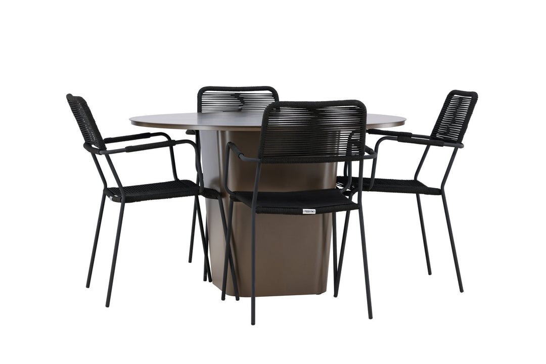 Venture Home Santa Fe Dining Table ø120 - Roasty +Lindos Armchair - Black Alu / Black Rope _4