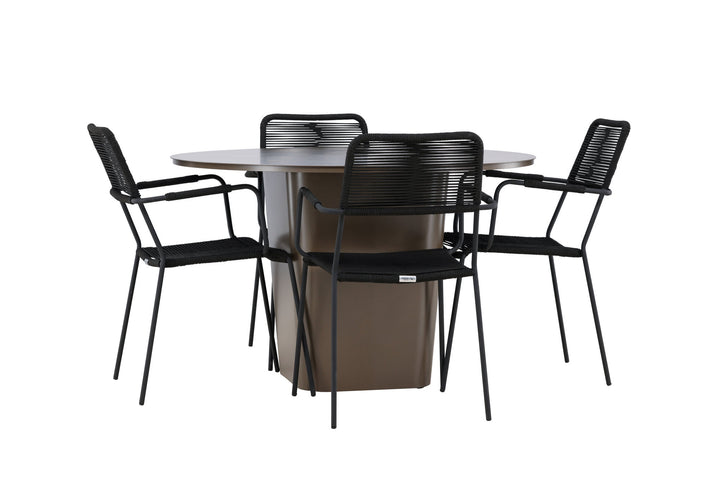 Venture Home Santa Fe Dining Table ø120 - Roasty +Lindos Armchair - Black Alu / Black Rope _4