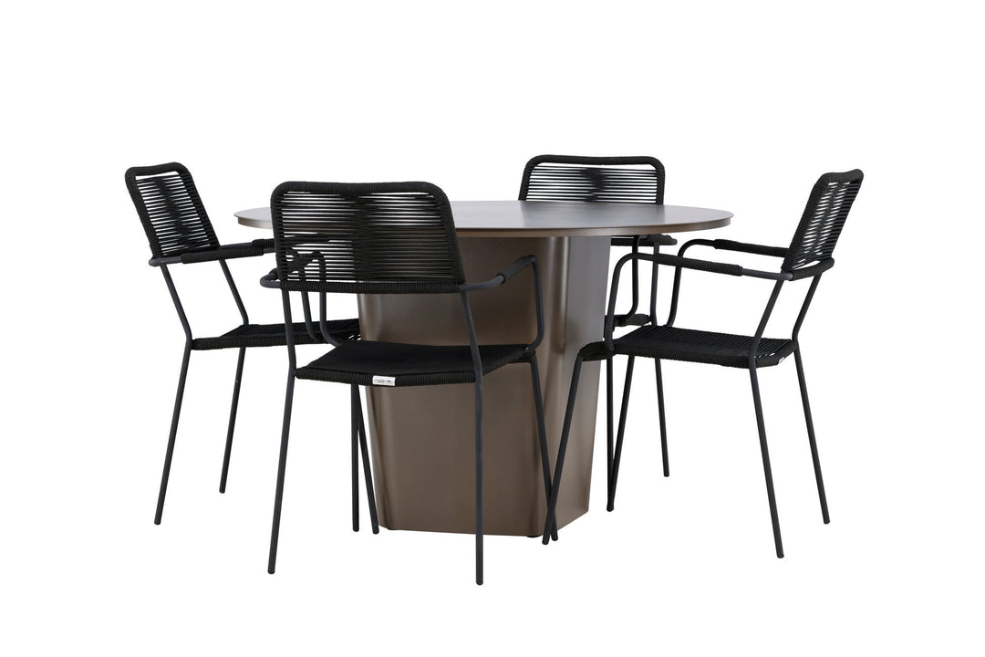 Venture Home Santa Fe Dining Table ø120 - Roasty +Lindos Armchair - Black Alu / Black Rope _4